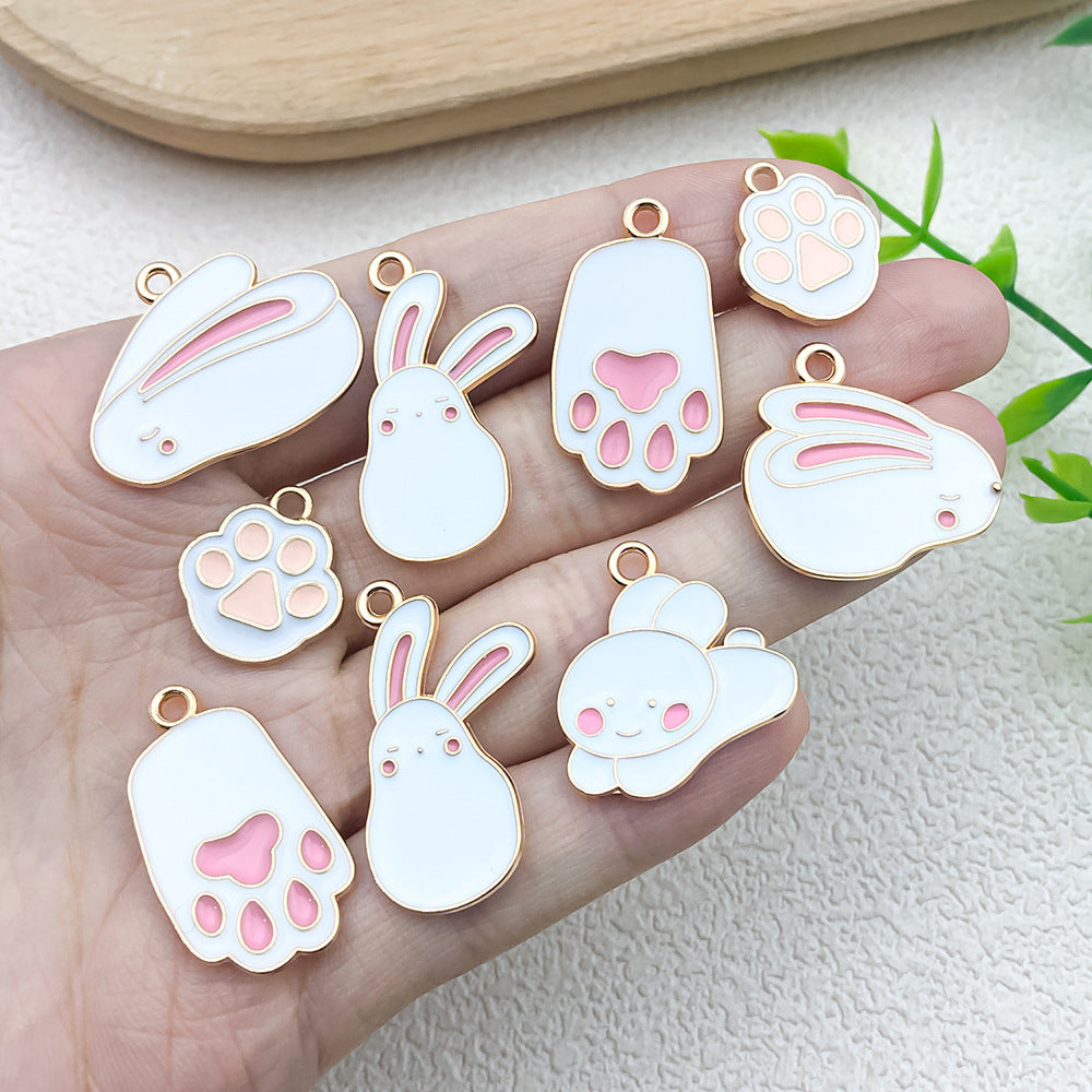 Enamel Zinc Alloy Cute Bunny Rabbit Charm Pendant for DIY Bracelet Earring Jewelry Accessories