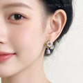 Gold-Tone Enamel Daisy Clear Stone Purple Bell Drop Earrings view 2