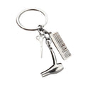 Silver Tone Metal Hairdresser Keychain with Scissors Comb and Hair Dryer view 5