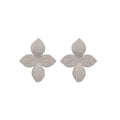 Silver Tone Textured Four Petal Flower Stud Earrings view 5