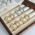 C-Shape Rhinestone Pearl Stud Earrings Gold Steel Tones view 3