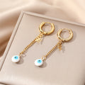 Gold Hoop Evil Eye Chain Drop Earrings 6 Charm Colors view 9