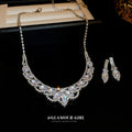 Silver Tone Crystal Crescent Necklace and Stud Earring Set view 2