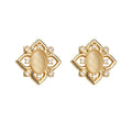 Gold-Tone Lotus Frame Peach Cat-Eye Clear Stone Stud Earrings view 5