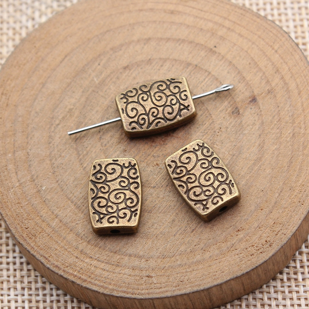 14x10x4mm 2.6g Multicolor Zinc Alloy Double Sided Pattern Rectangle Spacer Beads for DIY Jewelry Making