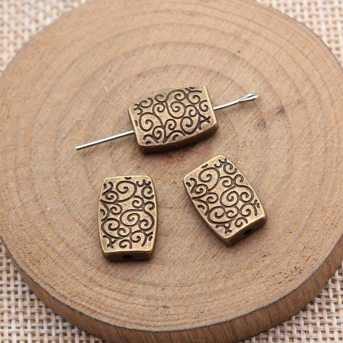 14x10x4mm 2.6g Multicolor Zinc Alloy Double Sided Pattern Rectangle Spacer Beads for DIY Jewelry Making