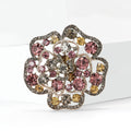 Pink Crystal Layered Flower Brooch in Antique Gold Tone view 2