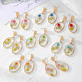 Oval Gold Rim Resin Dried Flower Stud Earrings 8 Colors view 1