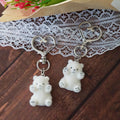 White Flocked Waving Teddy Bear with Heart-Clasp Charm view 2