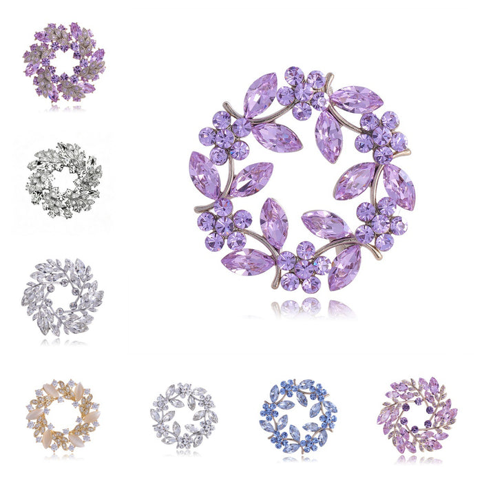 Purple Silver Tone Bauhinia Flower Crystal Eight Designs Metal Brooch Pin