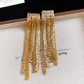 Asymmetric Crystal Fringe Earrings in Gold and Silver Tones view 6