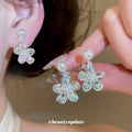 Crystal Flower Drop Clip Earrings in Two Colors for Everyday Styling view 2