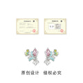 Silver Enamel Flower Bouquet Pink Crystal Stud Earrings view 3