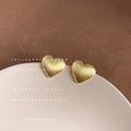 Brushed Matte Heart Stud Earrings Gold Silver Two Colors view 6