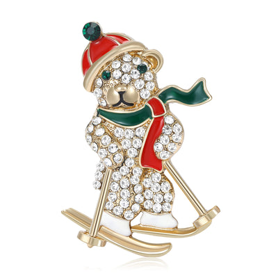 Skiing Bear brooch front view on a white background