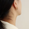 Gold Barrel CZ Pendant Necklace and Hoop Earrings Set view 3
