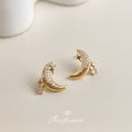 Gold Crescent Moon Star Crystal Earrings Stud and Clip view 6