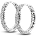 Silver Rope Twist Pavé Clear CZ Hoop Earrings Pair view 1
