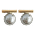 Gold Bar Pearl Stud Earrings in Three Pearl Colors view 5
