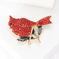 Red Rhinestone Cardinal Bird Brooch Green Enamel Leaves view 4