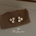 Gold Tone Mini Triple Flower Zircon Cluster Stud Earrings view 3