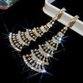 Tiered Crystal Fan Chandelier Earrings in Two Tones view 6
