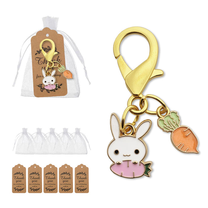 Gold Tone White Bunny Egg and Carrot Lobster Clasp Charm