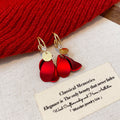 Red Curved Petal Drop Earrings With Crystal Accents view 6