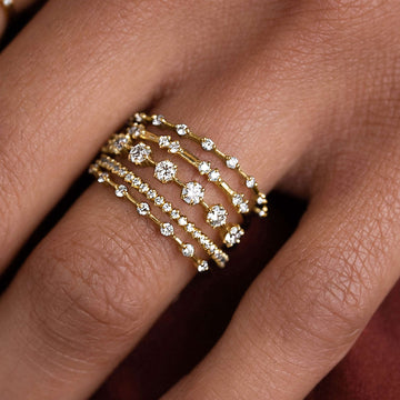 Multi-Rail Round Clear Stone Extra-Wide Ring In Gold Tone