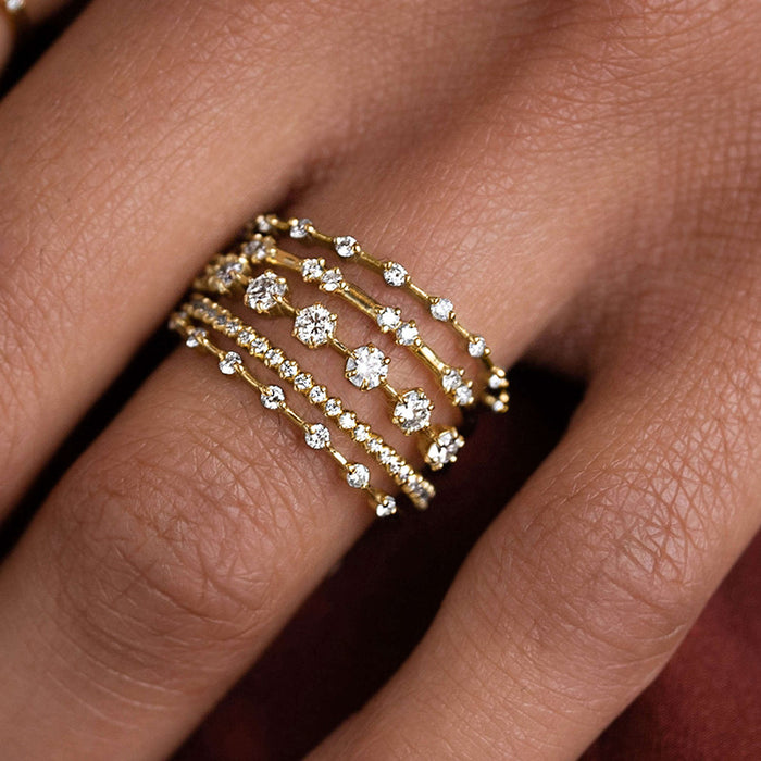 Multi-Rail Round Clear Stone Extra-Wide Ring In Gold Tone