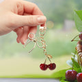 Gold Tone Bow Red Cherry Keychain Lobster Clasp Charm view 4