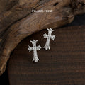 Silver Mini Crystal Cross Stud Earrings Clear CZ Pair view 3
