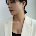 Gold Y Lariat Necklace Thin Vertical Bar Pendant Drop view 4