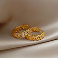 Gold Tone Textured Openwork Coin Pattern Hoop Earrings view 3