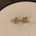 Gold Tone Textured Petal Floral Cluster Stud Earrings view 4