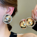 Domed Metal and Crystal Halo Stud Earrings in Two Finishes view 3