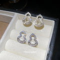 Crystal Gourd Outline Stud Earrings Statement Fashion Jewelry view 2