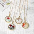 Gold Bezel Dried Flower Resin Pendant Necklaces Crushed Stone view 1