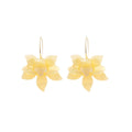 Gold Tone Hoop Earrings With Translucent Yellow Flower Drops view 5