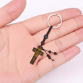 Wooden Crucifix Braided Cord Bead Split Ring Keychain view 4