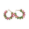 Pink and Green Beaded Hoop Earrings with Gold Tone Wire view 5