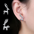 Silver Tone Standing Reindeer Stud Earrings with Tall Antlers view 2