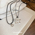 Silver Hollow Flower Pendant Black Cord Adjustable Necklace view 2