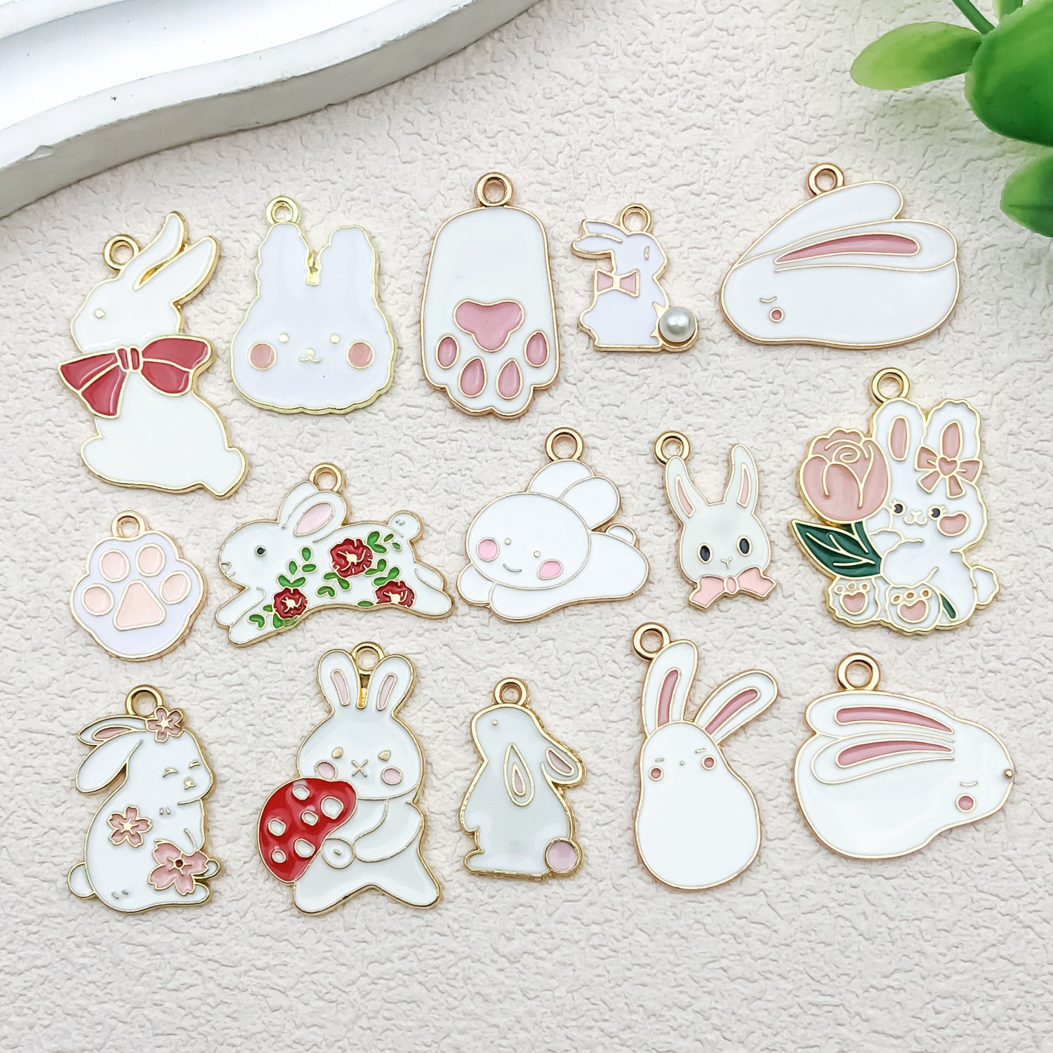 Enamel Zinc Alloy Rabbit Charm Pendants for DIY Keychain Necklace Bracelet Jewelry Making