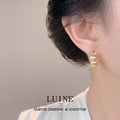 Gold Tone White Rectangular Block Chunky Huggie Hoop Earrings view 2