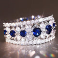 White Gold Blue Sapphire Round Pavé Crystal Band Ring 6-10 view 3