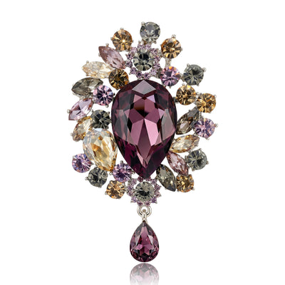 Crystal Halo Brooch with Teardrop Dangle in Three Colors grouped product view