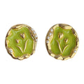Gold-Tone Enamel Tulip Plaque Stud Earrings Pink White Green view 5