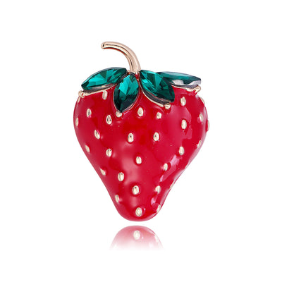 Front view of the red strawberry metal brooch