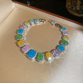 Multicolor Cushion Crystal Drop Earrings And Link Bracelet view 7